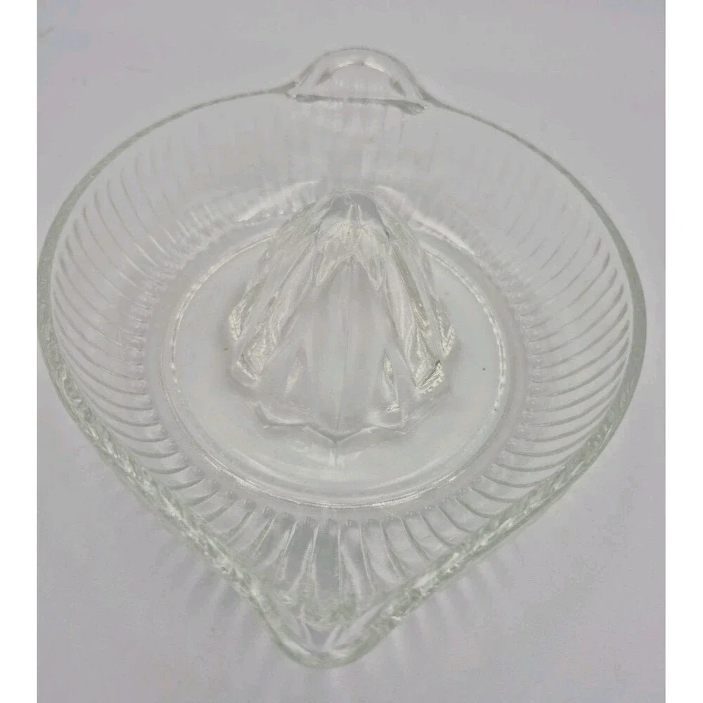 Vintage Ribbed Glass Juicer w/ Textured Base, Thumb Tab Handle, & Pour Spout